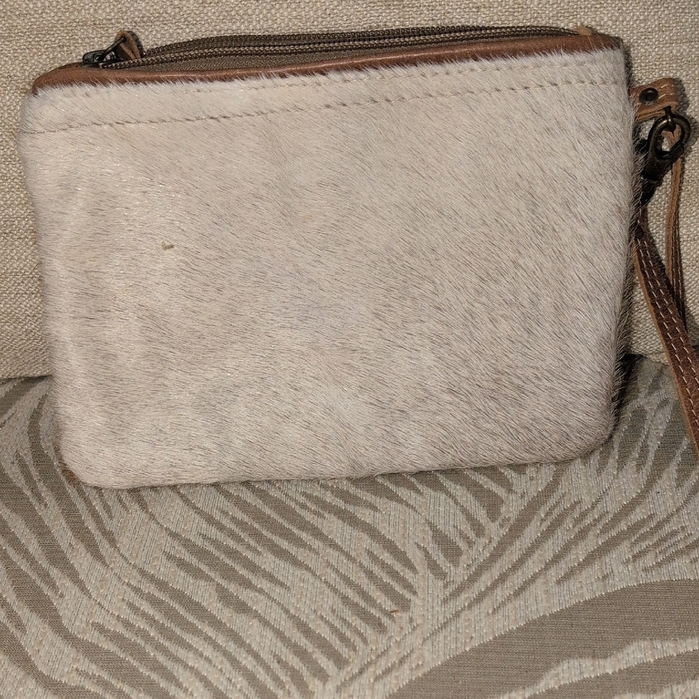 Myra Tan and Cream Cow Hair Wristlet Trimmed In Leather - Picture 4 of 10